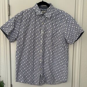 Stylish Geometric Blue and White Men's Shirt